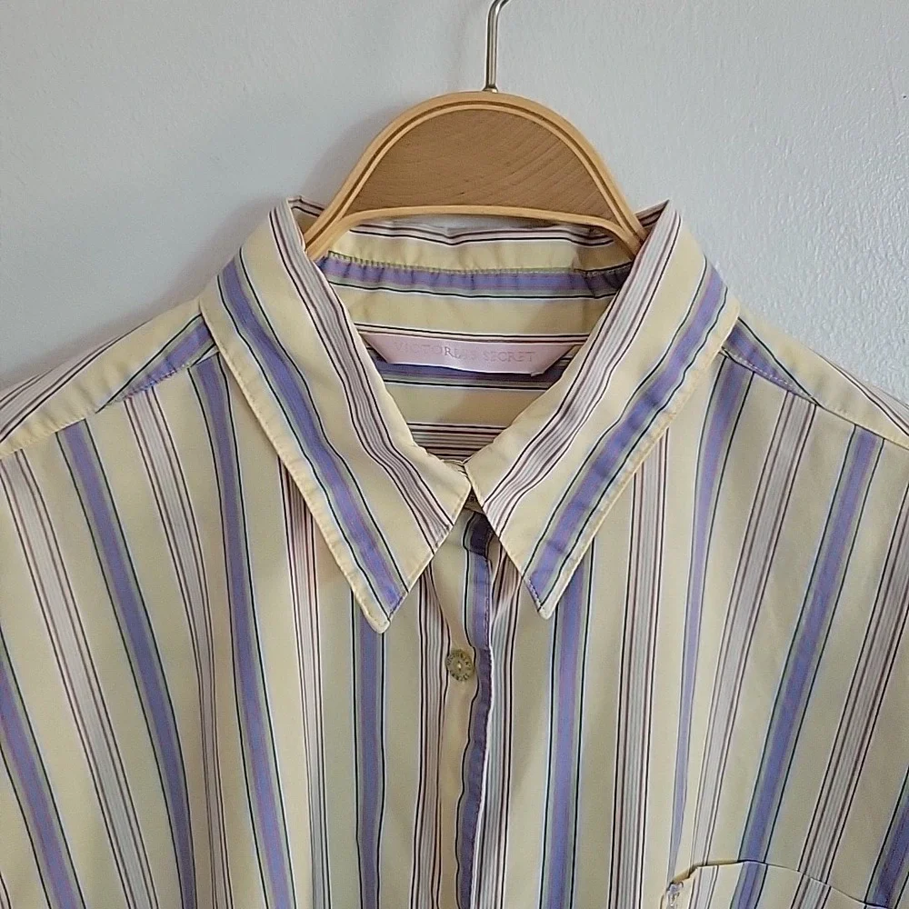 Victoria‎ Secret Pajama Sleep Shirt Large Cotton Striped Casual Lounge Preppy
